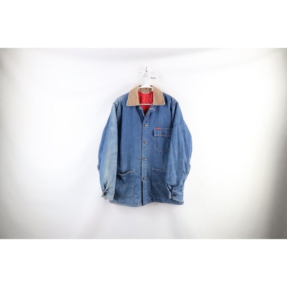 Vintage 70s Big Smith Mens 40 Thrashed Quilt Lined Denim Chore Barn Jacket USA